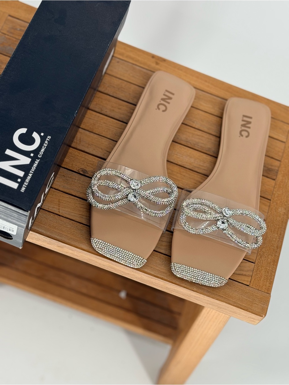 New women’s INC International Concepts Nude Crystal Slide Sandals size 9.5 M
